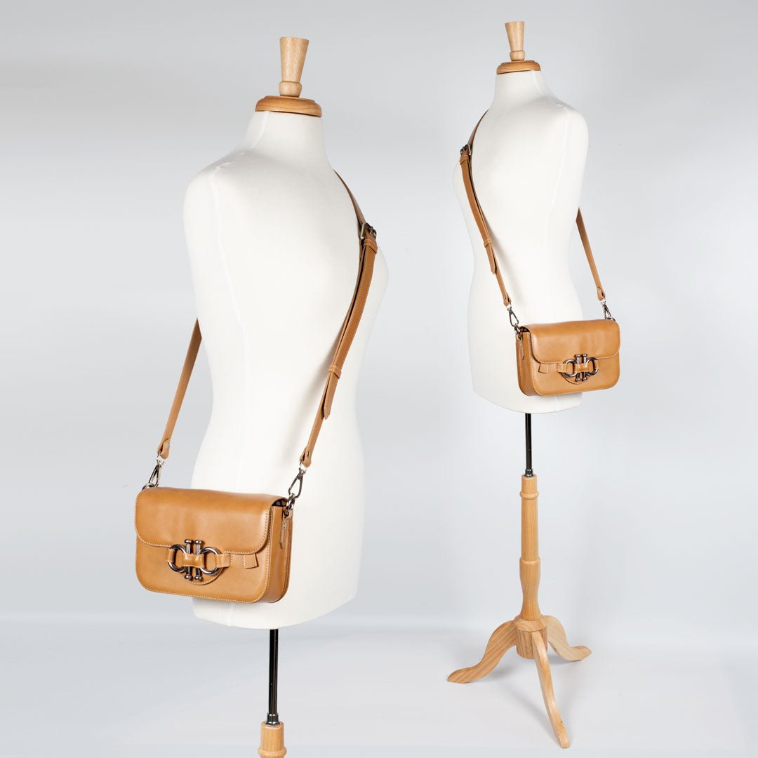 Urban Equestrian  Lana - Horse Bit Crossbody Luxury Leather Bag in Caramel