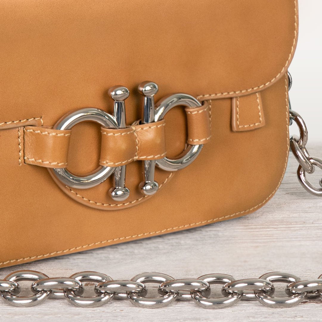 Urban Equestrian  Lana - Horse Bit Crossbody Luxury Leather Bag in Caramel