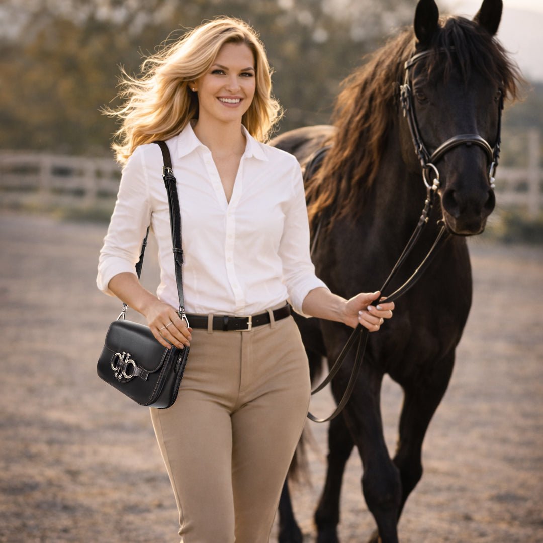 Urban Equestrian  Lana - Horse Bit Crossbody Luxury Leather Bag in Black