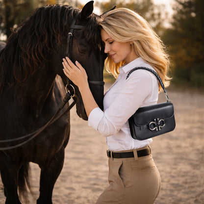 Urban Equestrian  Lana - Horse Bit Crossbody Luxury Leather Bag in Black