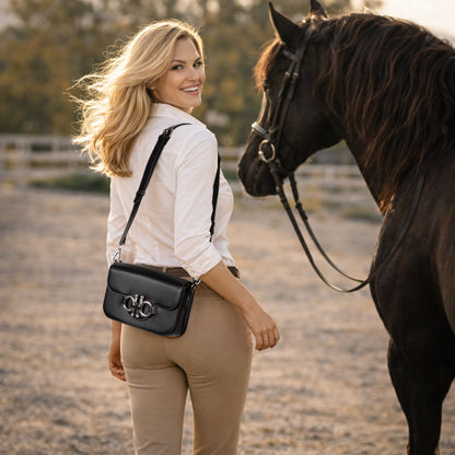 Urban Equestrian  Lana - Horse Bit Crossbody Luxury Leather Bag in Black