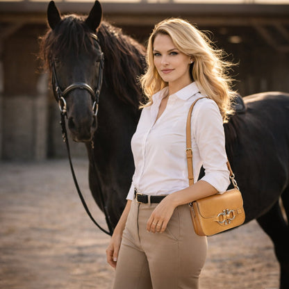 Urban Equestrian  Lana - Horse Bit Crossbody Luxury Leather Bag in Caramel