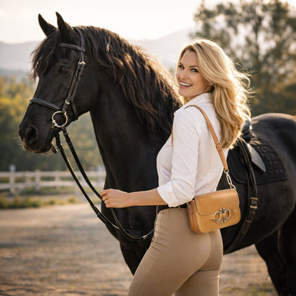 Urban Equestrian  Lana - Horse Bit Crossbody Luxury Leather Bag in Caramel