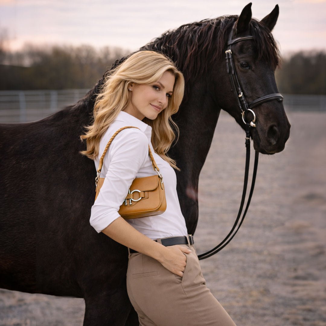 Urban Equestrian  Lana - Horse Bit Crossbody Luxury Leather Bag in Caramel