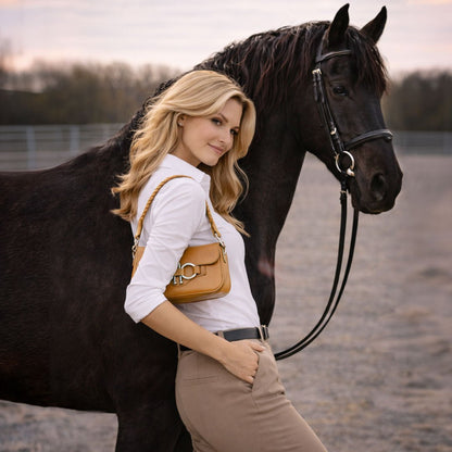 Urban Equestrian  Lana - Horse Bit Crossbody Luxury Leather Bag in Caramel