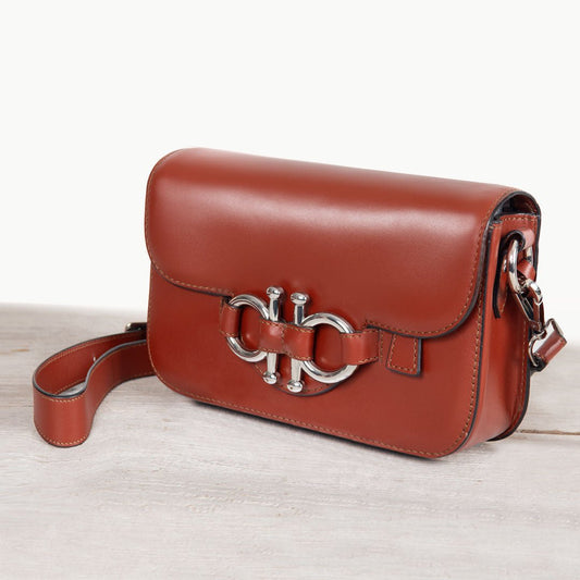 Urban Equestrian  Lana - Horse Bit Crossbody Luxury Leather Bag in Cognac
