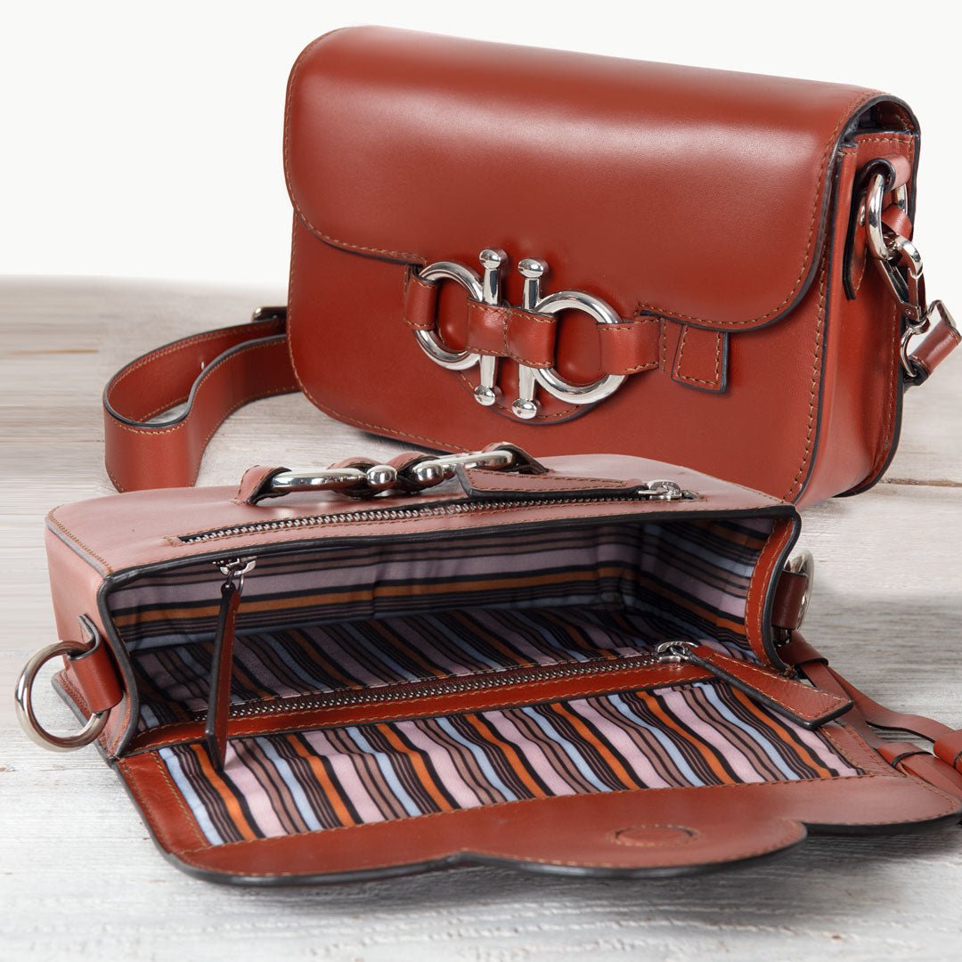 Urban Equestrian  Lana - Horse Bit Crossbody Luxury Leather Bag in Cognac