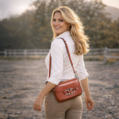 Urban Equestrian  Lana - Horse Bit Crossbody Luxury Leather Bag in Cognac