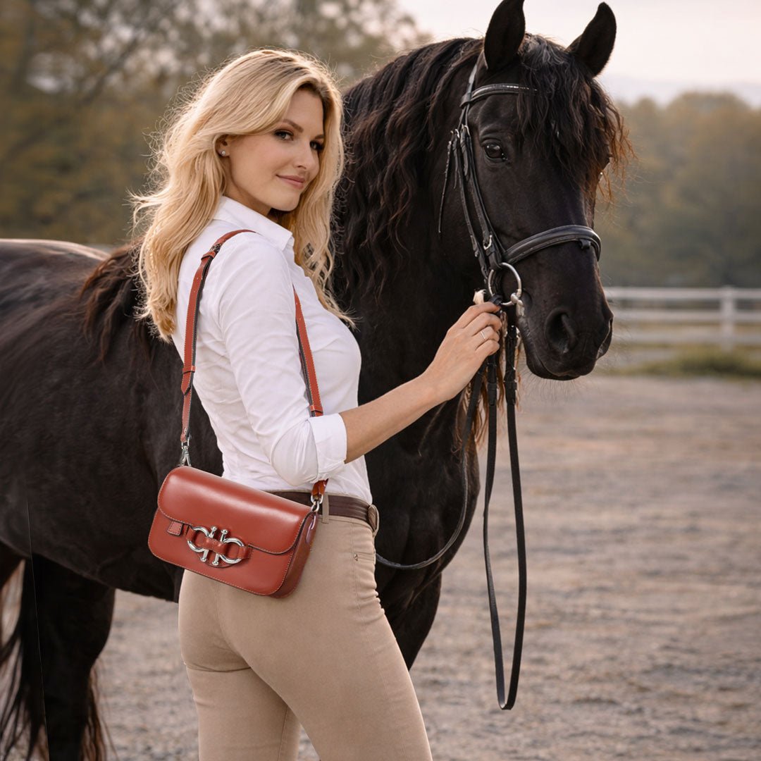 Urban Equestrian  Lana - Horse Bit Crossbody Luxury Leather Bag in Cognac