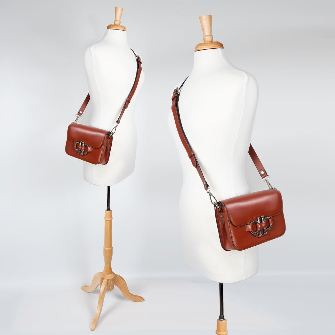 Urban Equestrian  Lana - Horse Bit Crossbody Luxury Leather Bag in Cognac