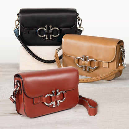 Urban Equestrian  Lana - Horse Bit Crossbody Luxury Leather Bag in Cognac