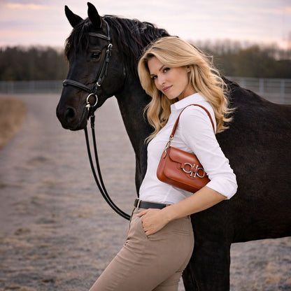 Urban Equestrian  Lana - Horse Bit Crossbody Luxury Leather Bag in Cognac