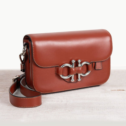 Urban Equestrian  Lana - Horse Bit Crossbody Luxury Leather Bag in Cognac