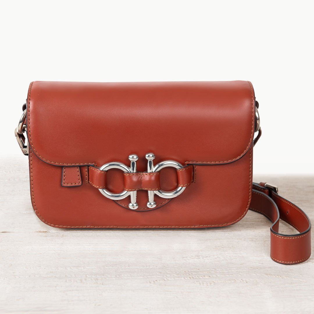 Urban Equestrian  Lana - Horse Bit Crossbody Luxury Leather Bag in Cognac