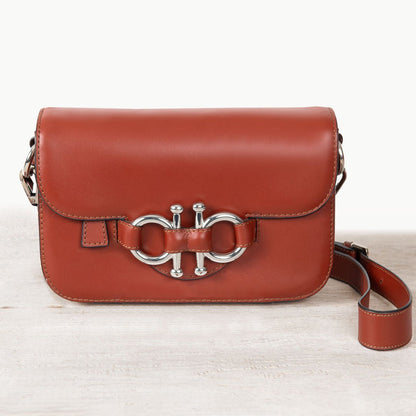 Urban Equestrian  Lana - Horse Bit Crossbody Luxury Leather Bag in Cognac