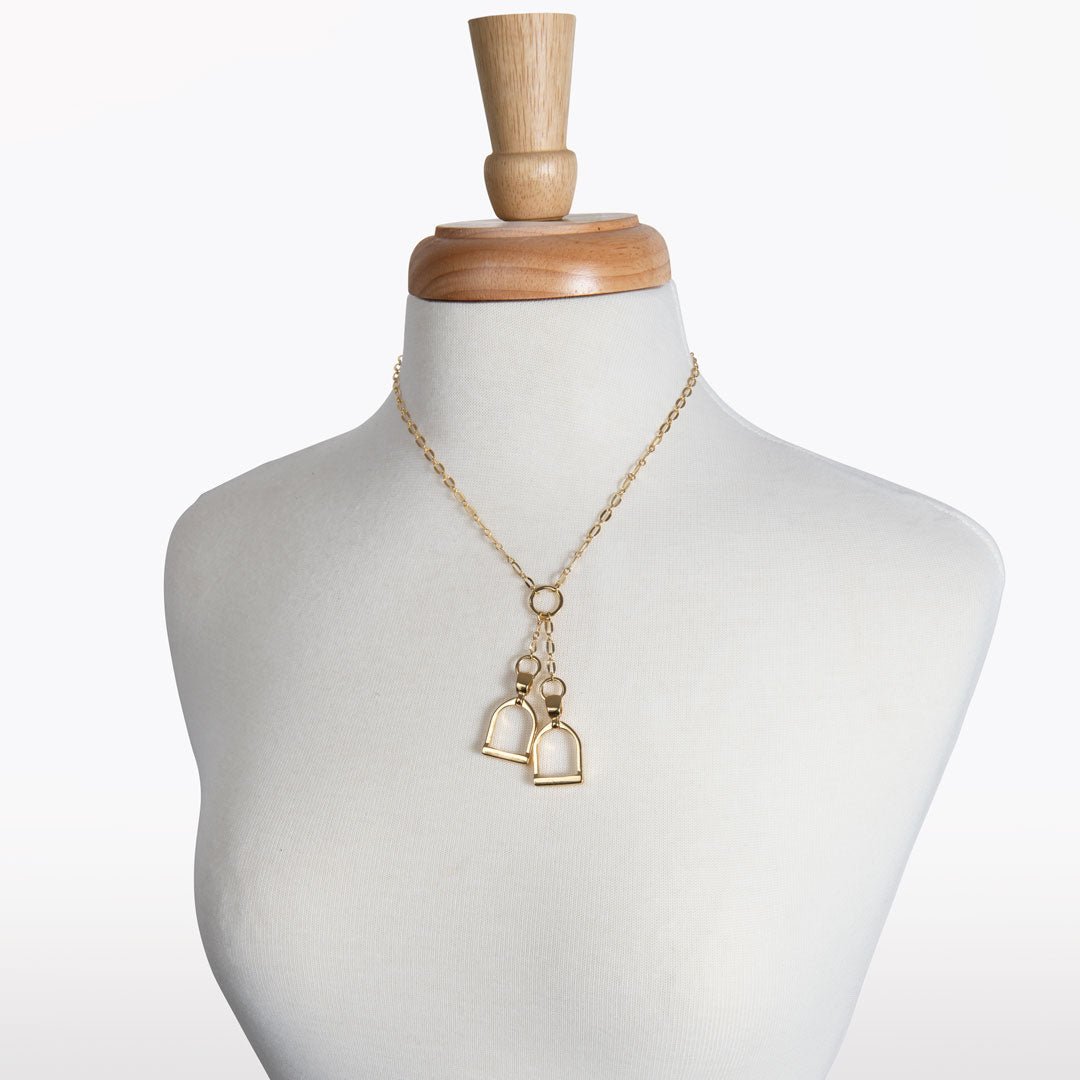 Urban Equestrian  Langley - Equestrian Double Riding Stirrup Necklace in Gold