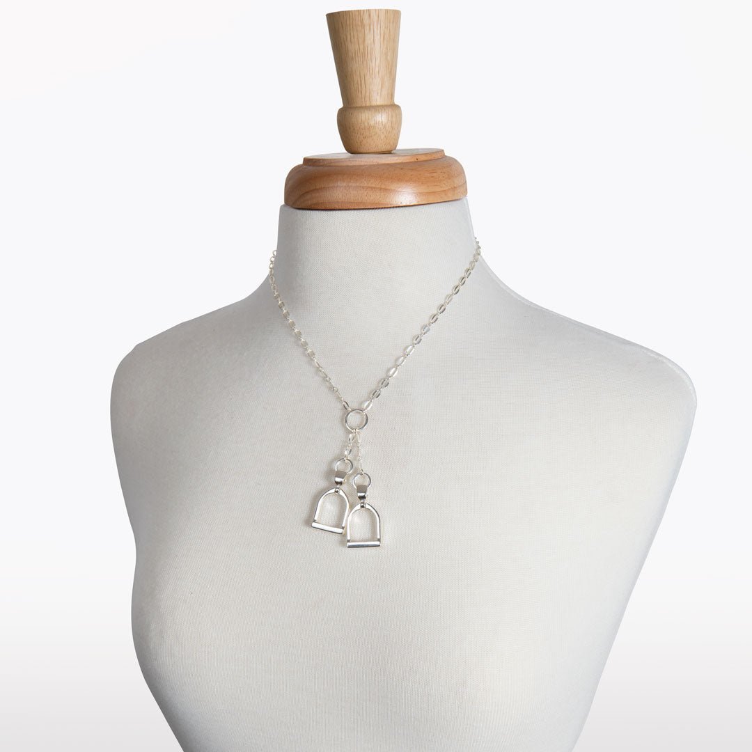 Urban Equestrian  Langley - Equestrian Double Riding Stirrup Necklace in Silver