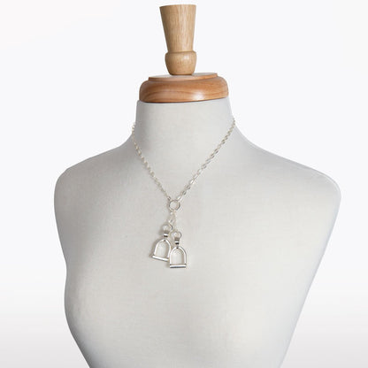 Urban Equestrian  Langley - Equestrian Double Riding Stirrup Necklace in Silver