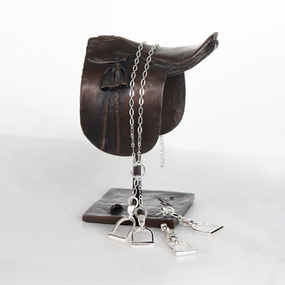 Urban Equestrian  Langley - Equestrian Double Riding Stirrup Necklace in Silver
