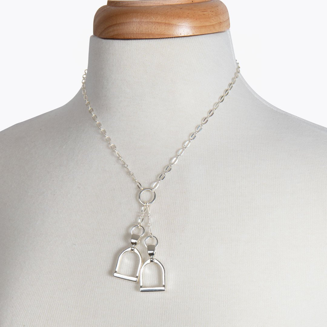 Urban Equestrian  Langley - Equestrian Double Riding Stirrup Necklace in Silver