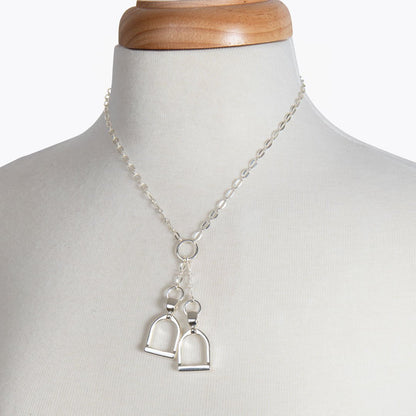 Urban Equestrian  Langley - Equestrian Double Riding Stirrup Necklace in Silver