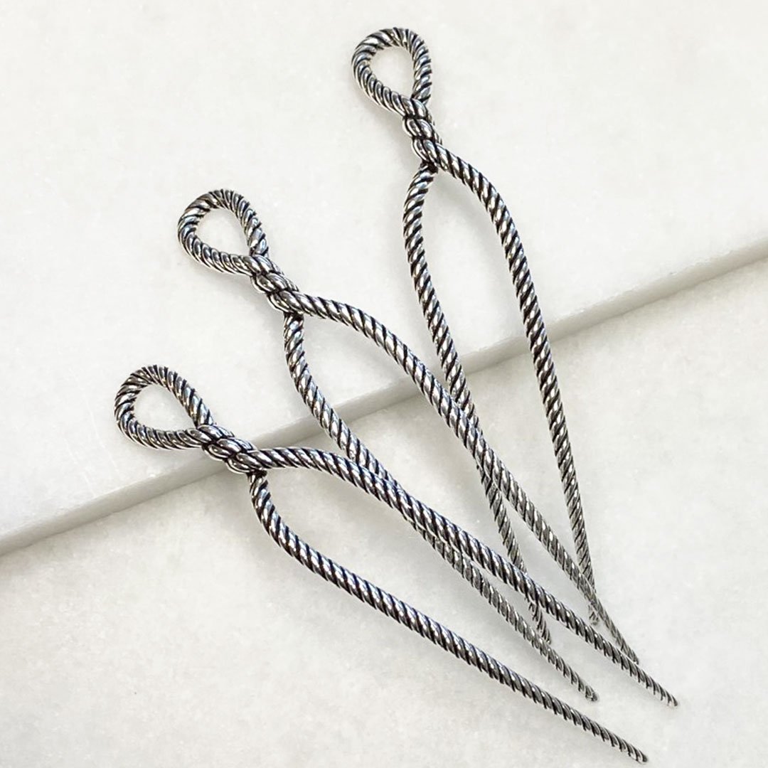 Urban Equestrian  Lariat - Rope Twist Petite Hair Pick in Silver