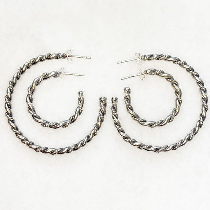 Urban Equestrian  Lariat - Rope Twist Hoop Earring in Silver - Large
