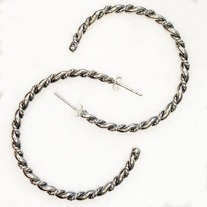 Urban Equestrian  Lariat - Rope Twist Hoop Earring in Silver - Large