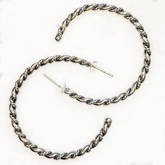 Urban Equestrian  Lariat - Rope Twist Hoop Earring in Silver - Large