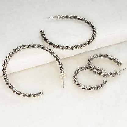 Urban Equestrian  Lariat - Rope Twist Hoop Earring in Silver - Small