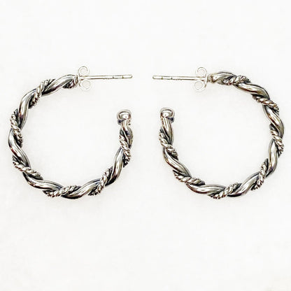 Urban Equestrian  Lariat - Rope Twist Hoop Earring in Silver - Small