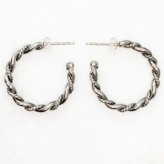 Urban Equestrian  Lariat - Rope Twist Hoop Earring in Silver - Small