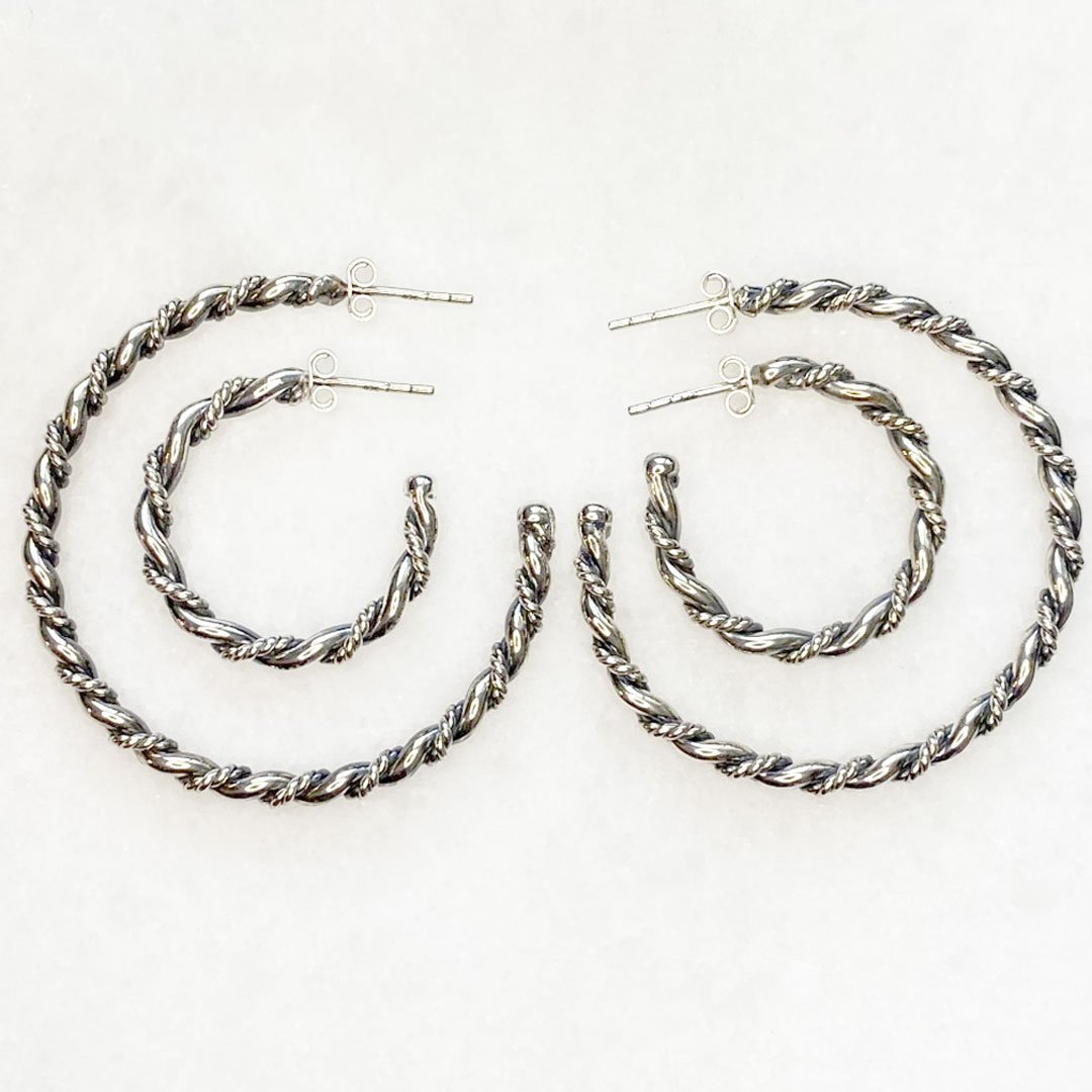 Urban Equestrian  Lariat - Rope Twist Hoop Earring in Silver - Small