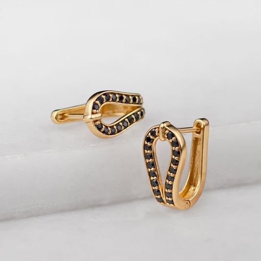 Urban Equestrian  Levade - Moissanite Black Stone 14K Gold vermeil Horseshoe Earring