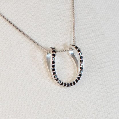 Levade -Black Moissanite Horseshoe Equestrian Necklace in Silver