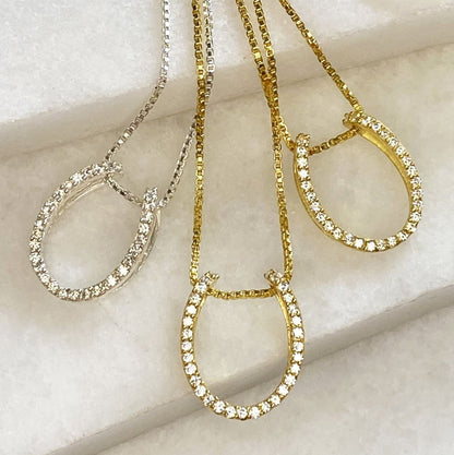 Levade -Moissanite Horseshoe Equestrian Necklace in Gold