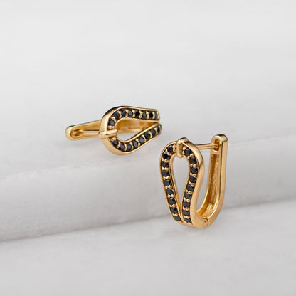 Urban Equestrian  Levade -Black Moissanite Horseshoe Equestrian Necklace in Gold