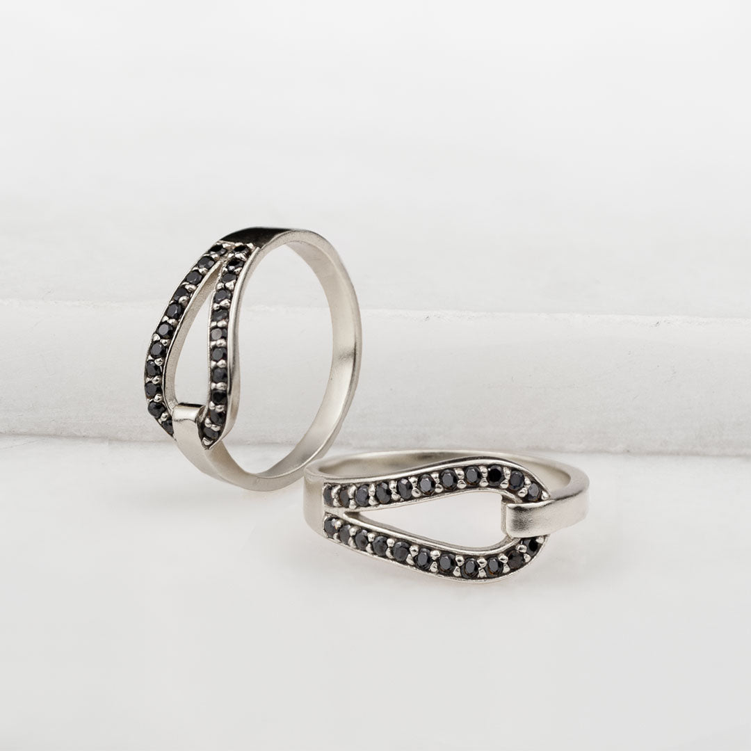 Levade -Black Moissanite Horseshoe Equestrian Necklace in Silver