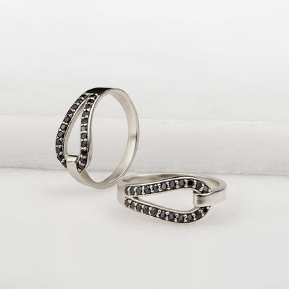 Levade -Black Moissanite Horseshoe Equestrian Necklace in Silver