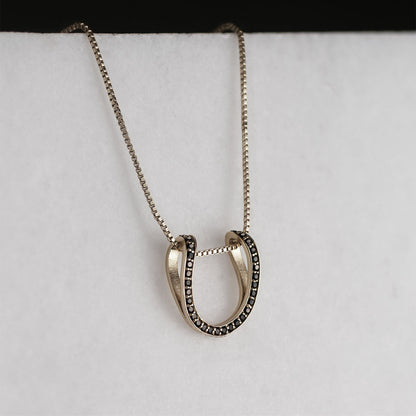 Levade -Black Moissanite Horseshoe Equestrian Necklace in Silver