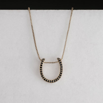 Levade -Black Moissanite Horseshoe Equestrian Necklace in Silver