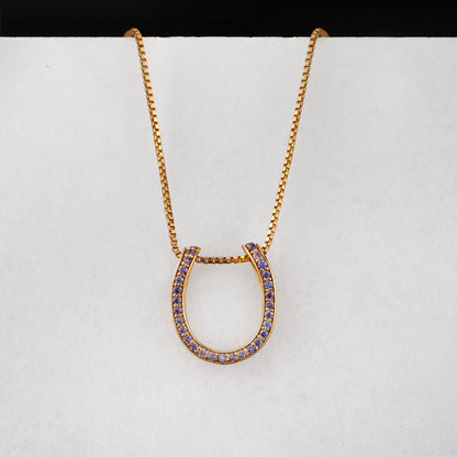 Levade -Violet Moissanite Horseshoe Equestrian Necklace in Gold
