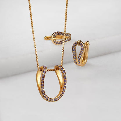 Levade -Violet Moissanite Horseshoe Equestrian Necklace in Gold