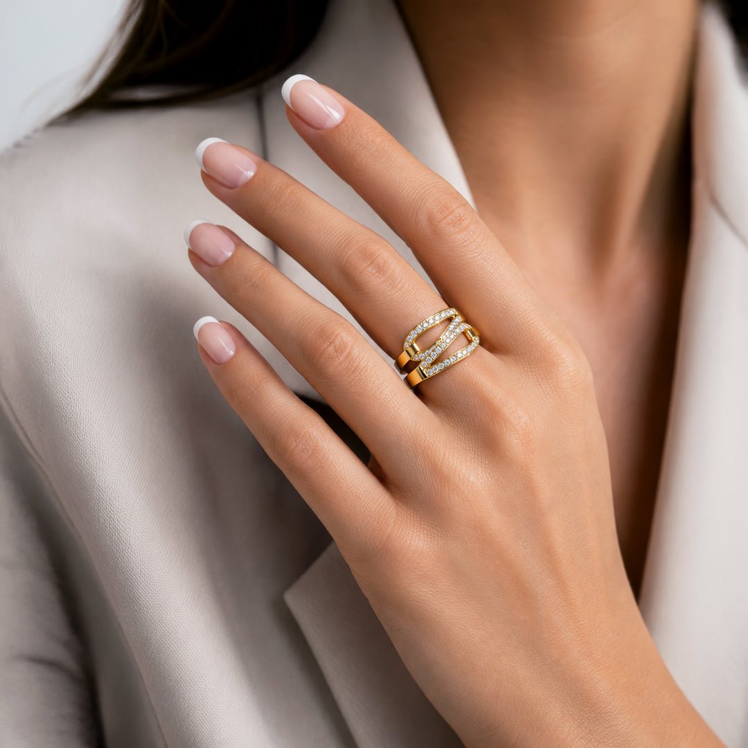 Urban Equestrian  Levade - Moissanite Equestrian Horseshoe Ring in Gold