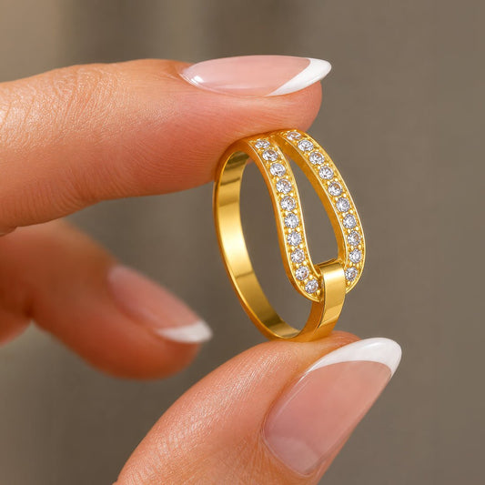 Urban Equestrian  Levade - Moissanite Equestrian Horseshoe Ring in Gold