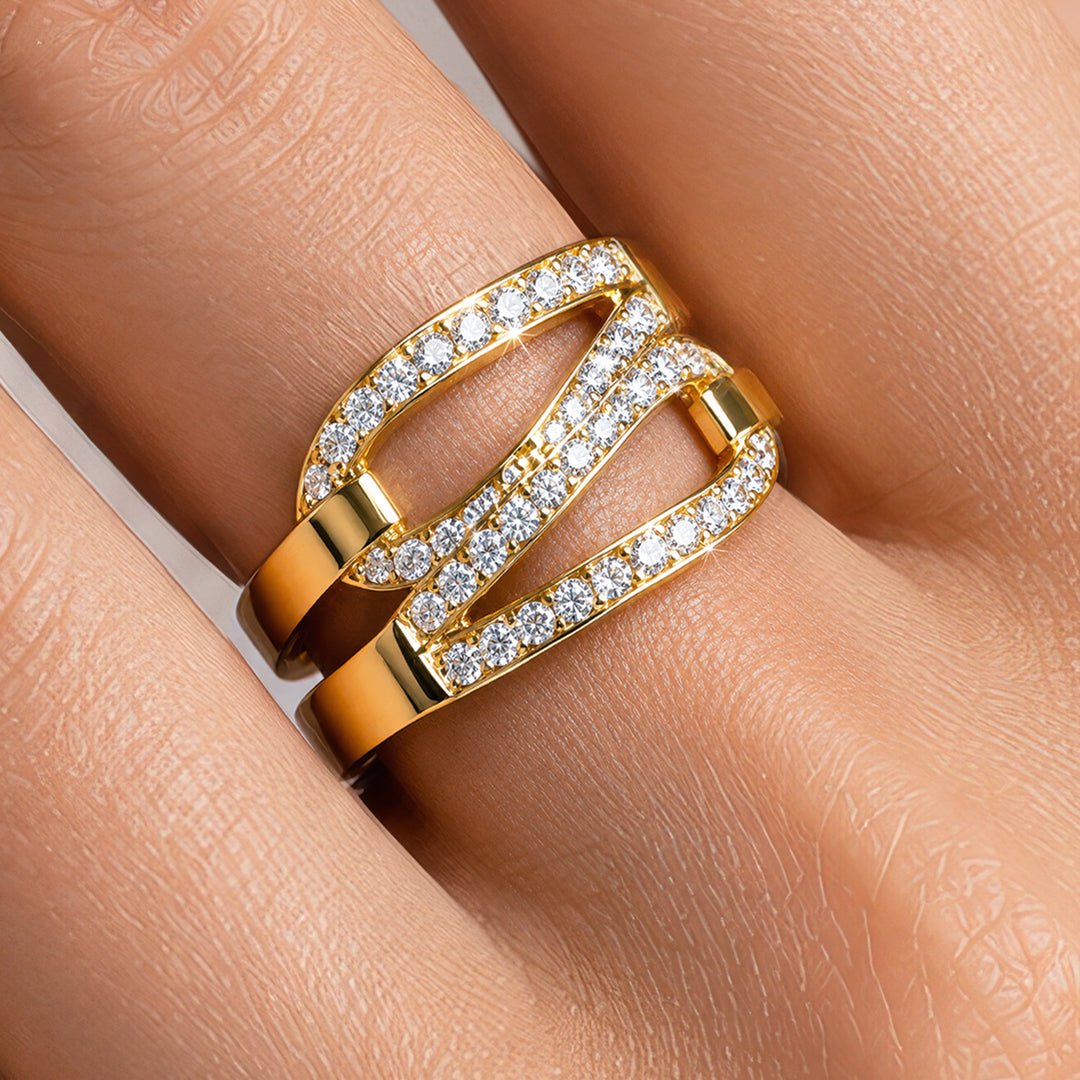Urban Equestrian  Levade - Moissanite Equestrian Horseshoe Ring in Gold