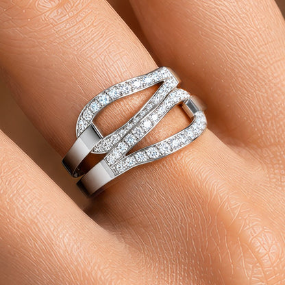 Urban Equestrian  Levade - Moissanite Equestrian Horseshoe Ring in Silver