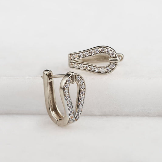Urban Equestrian  Levade - Moissanite Clear Stone Sterling Silver Horseshoe Earring