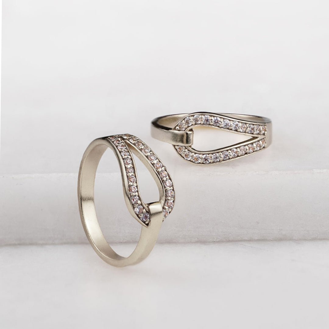 Urban Equestrian  Levade - Moissanite Equestrian Horseshoe Ring in Silver