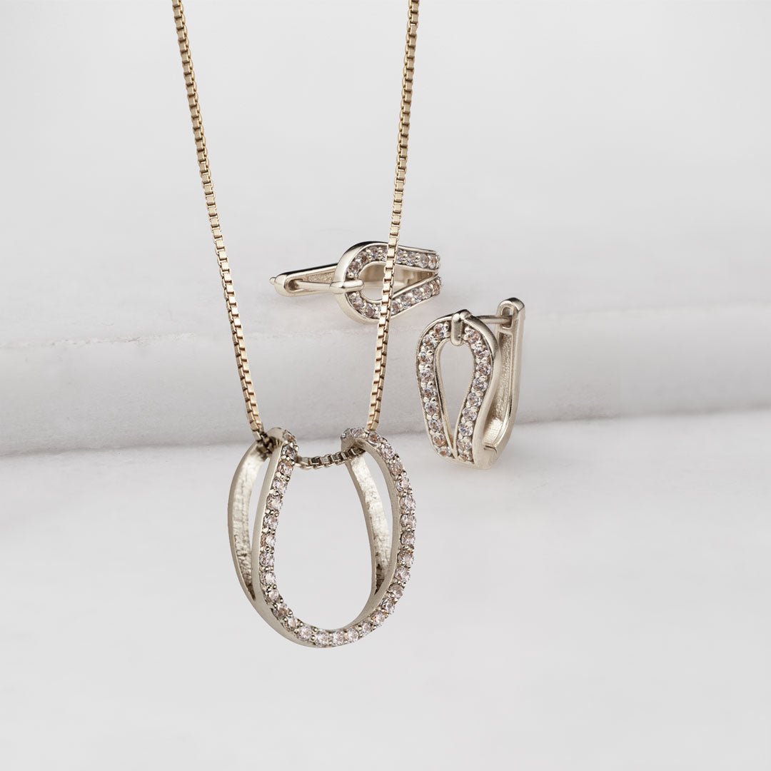 Urban Equestrian  Levade - Moissanite Clear Stone Sterling Silver Horseshoe Earring